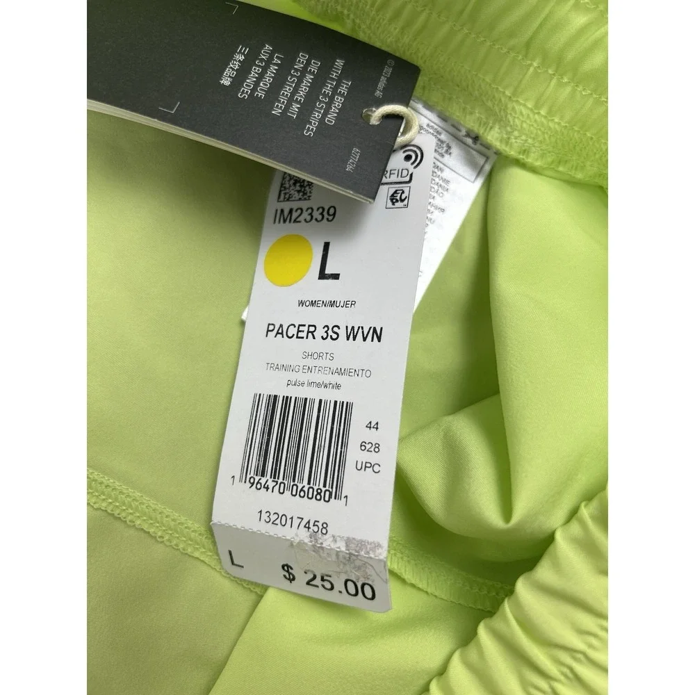 Adidas Aeroready Pacer 3 Stripes Woven Training Shorts Lime IM2339 Women's Large - Picture 5 of 7
